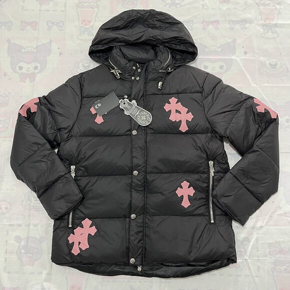 Chrome Hearts Other - Chrome Hearts Black Down Jacket With Pink Cross Patch